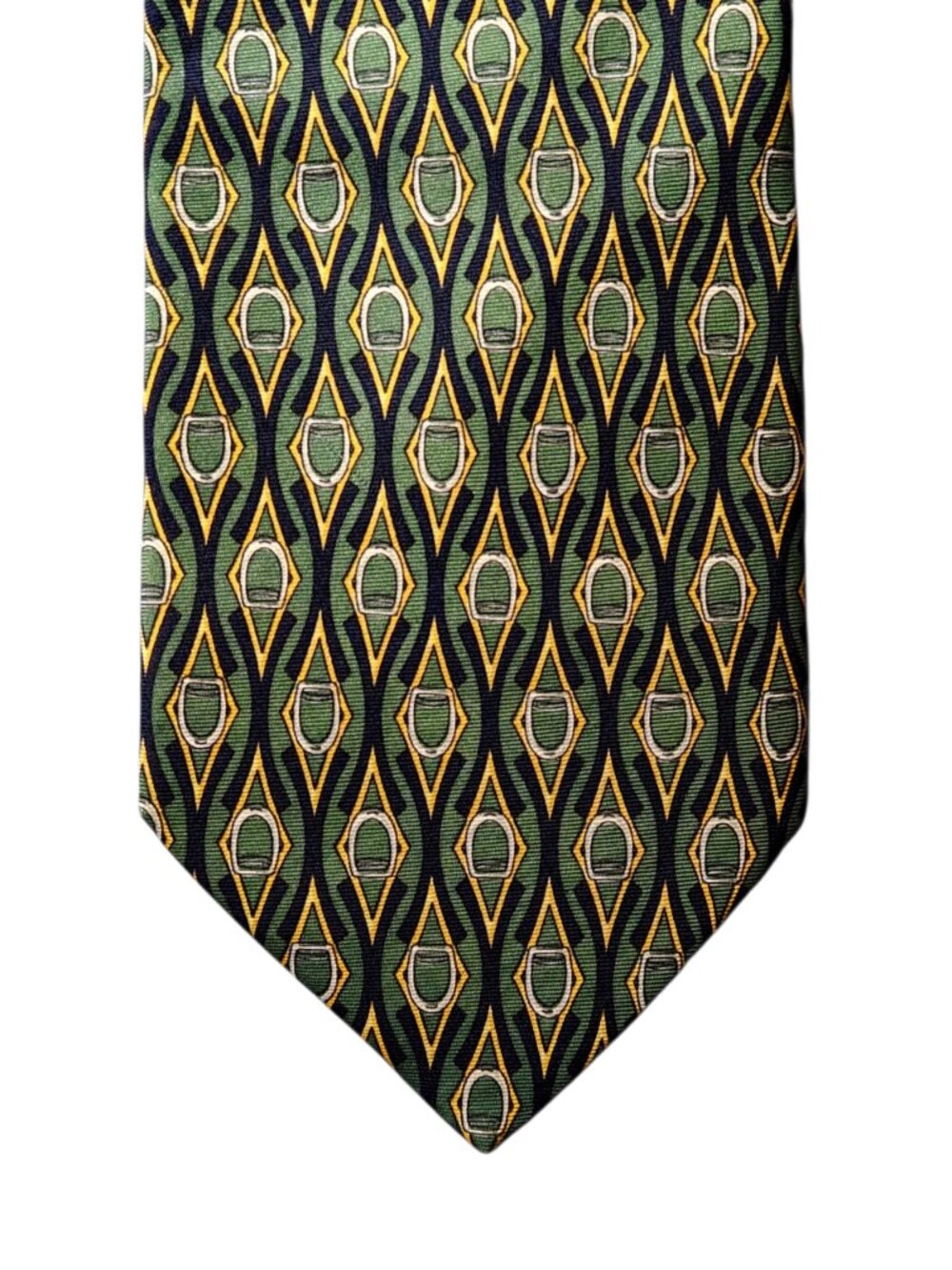 Paolo Gucci Necktie Tie Mens Green Horsebit Geometric Silk Hand Finished Italy